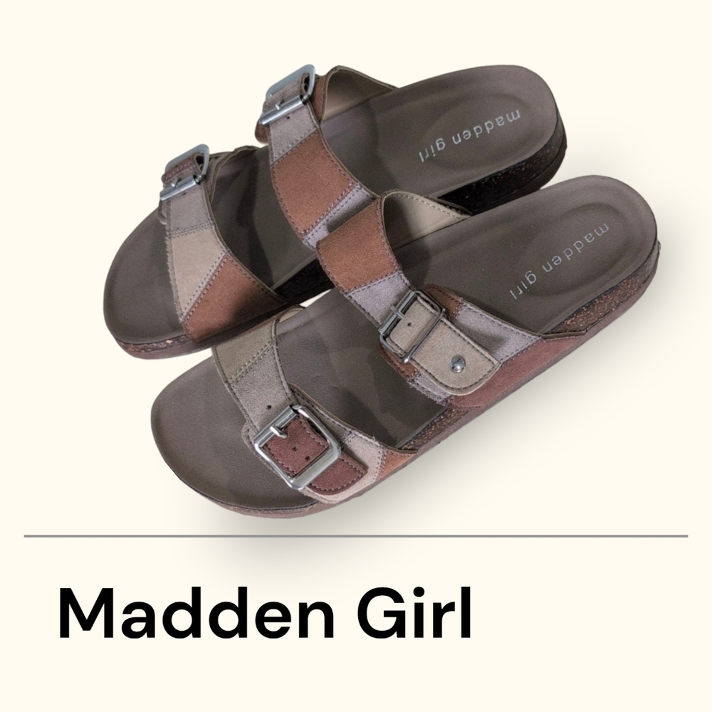 Madden Girl Brown and Tan Buckle Sandals